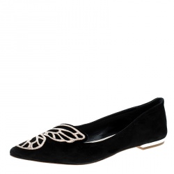 Sophia Webster Black Embroidered Suede Bibi Butterfly Pointed Toe Ballet Flats Size 37.5