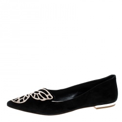 Sophia Webster Black Embroidered Suede Bibi Butterfly Pointed Toe Ballet Flats Size 37.5