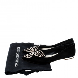 Sophia Webster Black Embroidered Suede Bibi Butterfly Pointed Toe Ballet Flats Size 37.5