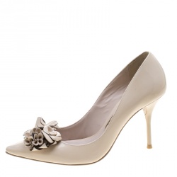 Pre Owned Sophia Webster Beige Patent Leather Lilico Floral Embellished Pointed Toe Pumps Size 36.5