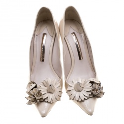 Pre Owned Sophia Webster Beige Patent Leather Lilico Floral Embellished Pointed Toe Pumps Size 36.5
