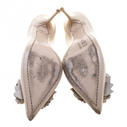 Pre Owned Sophia Webster Beige Patent Leather Lilico Floral Embellished Pointed Toe Pumps Size 36.5