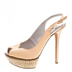 Sophia Webster Fluro Apricot Canvas Peron Raffia Platform Peep Toe Slingback Sandals Size 37