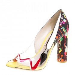 Sophia Webster Multicolor PVC and Fabric Party Like Pollock Peep Toe Pumps Size 37