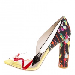 Sophia Webster Multicolor PVC and Fabric Party Like Pollock Peep Toe Pumps Size 37