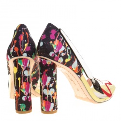 Sophia Webster Multicolor PVC and Fabric Party Like Pollock Peep Toe Pumps Size 37