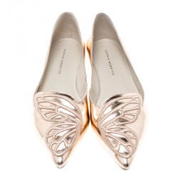 Sophia Webster Metallic Rose Gold Leather Bibi Butterfly Pointed Toe Ballet Flats Size 37