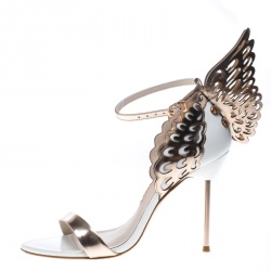 Sophia Webster White and Laser Cut Rose Gold Leather Evangeline Open Toe Sandals Size 38.5