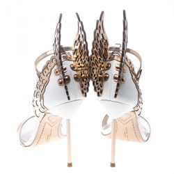 Sophia Webster White and Laser Cut Rose Gold Leather Evangeline Open Toe Sandals Size 38.5