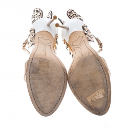 Sophia Webster White and Laser Cut Rose Gold Leather Evangeline Open Toe Sandals Size 38.5