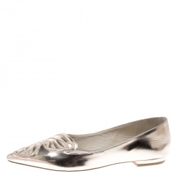 Pre Owned Sophia Webster Metallic Rose Gold Leather Bibi Butterfly Pointed Toe Ballet Flats Size 37.5