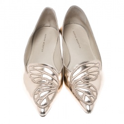 Pre Owned Sophia Webster Metallic Rose Gold Leather Bibi Butterfly Pointed Toe Ballet Flats Size 37.5