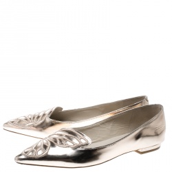 Pre Owned Sophia Webster Metallic Rose Gold Leather Bibi Butterfly Pointed Toe Ballet Flats Size 37.5