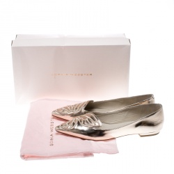 Pre Owned Sophia Webster Metallic Rose Gold Leather Bibi Butterfly Pointed Toe Ballet Flats Size 37.5