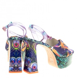Sophia Webster Multicolor Printed Satin and PVC Effie Cross Strap Platform Sandals Size 39