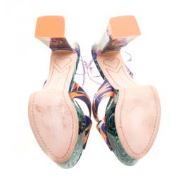 Sophia Webster Multicolor Printed Satin and PVC Effie Cross Strap Platform Sandals Size 39