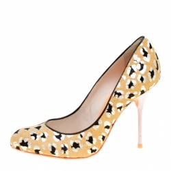 Pre Owned Sophia Webster Beige Black/Silver Animal Printed Calfhair Pumps Size 38