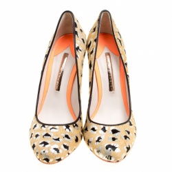 Pre Owned Sophia Webster Beige Black/Silver Animal Printed Calfhair Pumps Size 38