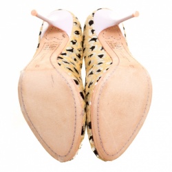 Pre Owned Sophia Webster Beige Black/Silver Animal Printed Calfhair Pumps Size 38