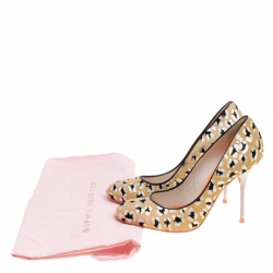 Pre Owned Sophia Webster Beige Black/Silver Animal Printed Calfhair Pumps Size 38