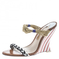 Sophia Webster Multicolor Braided Leather Tiffani Wedge Slide Sandals Size 40