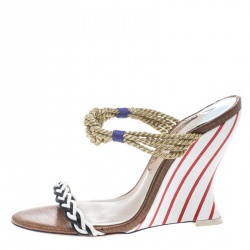 Sophia Webster Multicolor Braided Leather Tiffani Wedge Slide Sandals Size 40