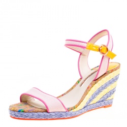Sophia Webster Multicolor Canvas Lucita Mid Espadrille Wedge Ankle Strap Sandals Size 40