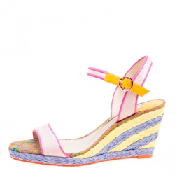 Sophia Webster Multicolor Canvas Lucita Mid Espadrille Wedge Ankle Strap Sandals Size 40