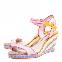Sophia Webster Multicolor Canvas Lucita Mid Espadrille Wedge Ankle Strap Sandals Size 40