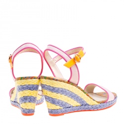 Sophia Webster Multicolor Canvas Lucita Mid Espadrille Wedge Ankle Strap Sandals Size 40
