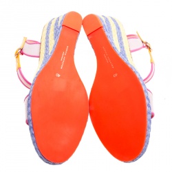 Sophia Webster Multicolor Canvas Lucita Mid Espadrille Wedge Ankle Strap Sandals Size 40