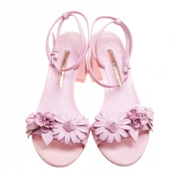 Pre Owned Sophia Webster Pink Leather Lilico Floral Embellished Ankle Wrap Sandals Size 39