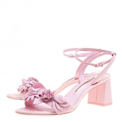 Pre Owned Sophia Webster Pink Leather Lilico Floral Embellished Ankle Wrap Sandals Size 39