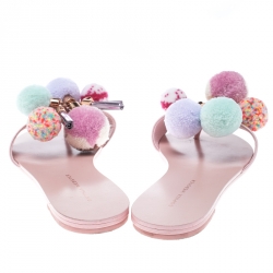 Pre Owned Sophia Webster Blush Pink Patent Leather Jada Pom Pom Flat Slide Sandals Size 37.5