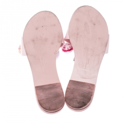 Pre Owned Sophia Webster Blush Pink Patent Leather Jada Pom Pom Flat Slide Sandals Size 37.5