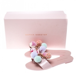 Pre Owned Sophia Webster Blush Pink Patent Leather Jada Pom Pom Flat Slide Sandals Size 37.5