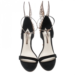 Pre Owned Sophia Webster Black Suede and Laser Cut Rose Gold Leather Evangeline Open Toe Sandals Size 41