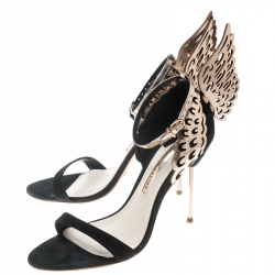 Pre Owned Sophia Webster Black Suede and Laser Cut Rose Gold Leather Evangeline Open Toe Sandals Size 41