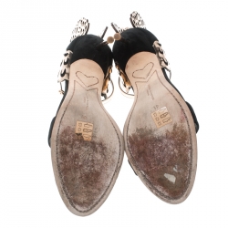 Pre Owned Sophia Webster Black Suede and Laser Cut Rose Gold Leather Evangeline Open Toe Sandals Size 41