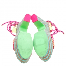 Pre Owned Sophia Webster Multicolor Braided Leather Jade Cork Platform Ankle Wrap Sandals Size 41