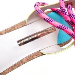 Pre Owned Sophia Webster Multicolor Braided Leather Jade Cork Platform Ankle Wrap Sandals Size 41