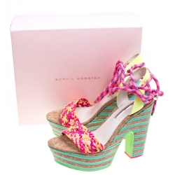 Pre Owned Sophia Webster Multicolor Braided Leather Jade Cork Platform Ankle Wrap Sandals Size 41