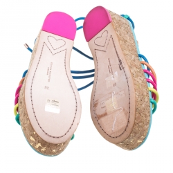 Pre Owned Sophia Webster Multicolor Leather Cord Copacabana Cork Platform Ankle Wrap Sandals Size 36