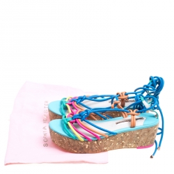 Pre Owned Sophia Webster Multicolor Leather Cord Copacabana Cork Platform Ankle Wrap Sandals Size 36