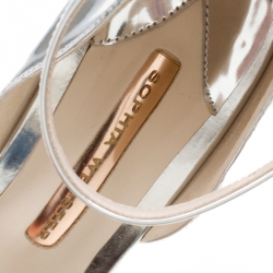 Pre Owned Sophia Webster Metallic Silver Leather Maya Crystal Embellished Bow Ankle Strap Sandals Size 39.5