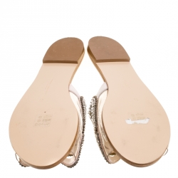 مملوكة مسبقًا Sophia Webster Beige Butterfly Crystal Embellished Suede and PVC Madame Flat Sandals Size 37