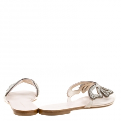 مملوكة مسبقًا Sophia Webster Beige Butterfly Crystal Embellished Suede and PVC Madame Flat Sandals Size 37