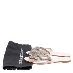 مملوكة مسبقًا Sophia Webster Beige Butterfly Crystal Embellished Suede and PVC Madame Flat Sandals Size 37