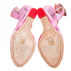 Pre Owned Sophia Webster Metallic Pink Holographic Leather Rizzo Ankle Strap Chrome Wedge Sandals Size 39