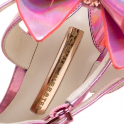 Pre Owned Sophia Webster Metallic Pink Holographic Leather Rizzo Ankle Strap Chrome Wedge Sandals Size 39